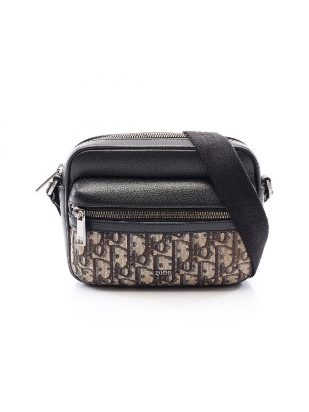 Dior Shoulder Bag Rider 2.0 Zip Mini Black Beige Leather Canvas Oblique